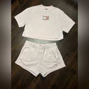 Tommy Jeans light pink Crop Top and matching shorts.